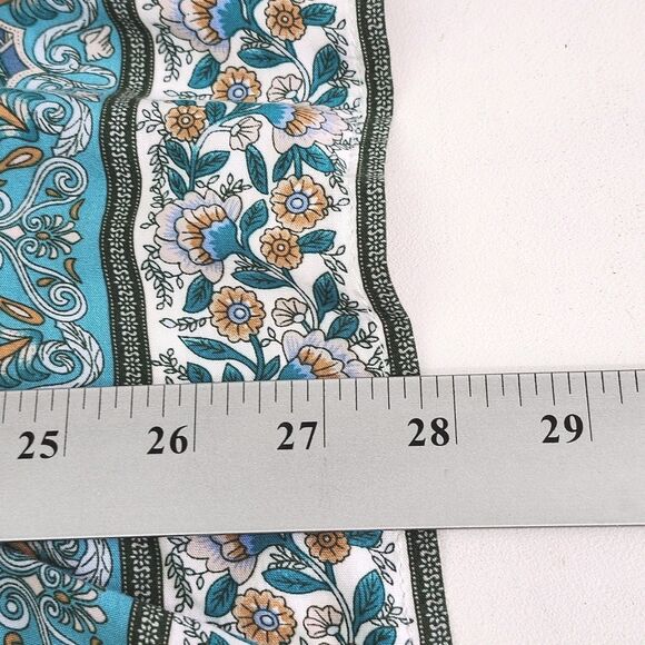 Brown Coco Bohemian Top Womens 1XL Green Blue Tan Front Ties Smocked Cuffs Boho - Picture 10 of 11